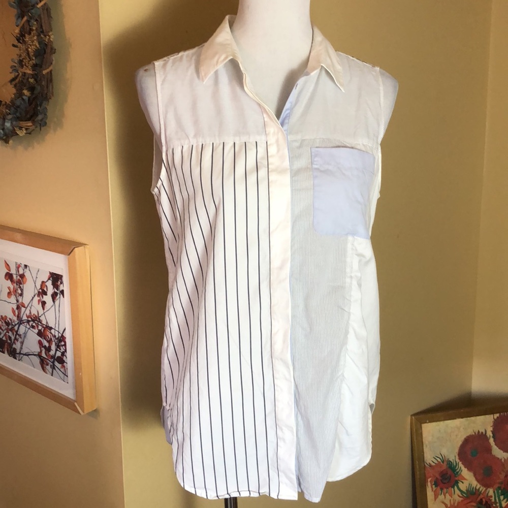 PHILLIP LIM 3:1 sz 6 Cotton Sleeveless MulitiStripe ColorBlock Buttonfront $129